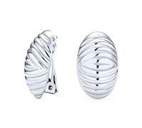 Carved Polished Curved Dome Clip On Earrings For Women Non Pierced Ears .925 Sterling Silver Alloy Clip