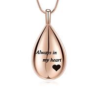 Carved Teardrop Keepsake Ashes Necklace Urn Pendant Cremation Memorial Jewelry-Always in my heart
