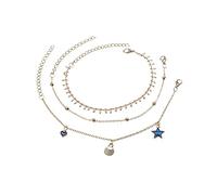 Carved Three Layer Tassel Five-Pointed Star Anklet Anklet Jewelry Gift Girl Lady Wife Mother Of The Rings Book Set Original Text (Gold, One Size), metal, No gemstone