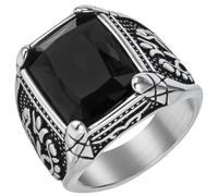 Carved Tulip Square Signet Ring Stainless Steel Vintage Biker Band Men | High-grade stainless steel Vintage tulip carved band 5 gem colors Rust & fade resistant Smooth inner wall