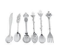 Carved Vintage Spoon Set，Fdit Cutlery Set of 6 Vintage Spoons Royal Tableware Spoons Metal Mini Carved Fruit Spoon for Kitchen Dining Room