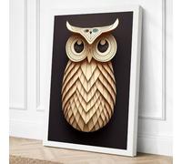 Carved Woodland Owl Rustic Canvas Wall Art Print 36x24 Inch