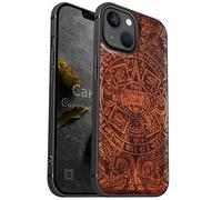 Carveit Case for iPhone 13 Compatible MagSafe Protective Cover Wood Hybrid TPU Shockproof Bumper For Apple 13 Magnetic Cases Art Pattern Design Wooden (Maya calendar-Carving Rosy)