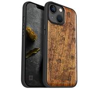 Carveit Case for iPhone 14 Case Compatible MagSafe Protective Cover Wood Hybrid TPU Shockproof Bumper For Apple 14 Magnetic Cases Design Wooden (World Map-Walnut)