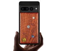 Carveit Designer Wooden Case for Google Pixel 7 Pro Case Cover [Wood Engraving & Shell Inlay] Compatible with Wireless Chargers Pixel 7 Pro Case (Solar System-Red Wood)