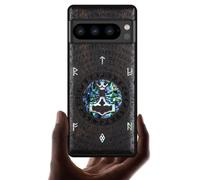 Carveit Designer Wooden Case for Google Pixel 8 Pro Case Cover [Wood Engraving & Shell Inlay] Compatible with Wireless Chargers Pixel 8 Pro Case (Thors hammer-Blackwood)