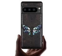 Carveit Designer Wooden Case for Google Pixel 8 Pro Case Cover [Wood Engraving & Shell Inlay] Compatible with Wireless Chargers Pixel 8 Pro Case (Death's Head Moth-Blackwood)