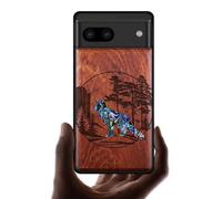 Carveit Designer Wooden Case for Google Pixel 8a Case Cover [Wood Engraving & Shell Inlay] Compatible with Wireless Chargers Pixel 8a Case (Fox and woods-Red Wood)