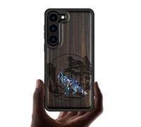Carveit Designer Wooden Case for Samsung Galaxy S23 Case Cover [Wood Engraving & Shell Inlay] Compatible with Wireless Chargers Galaxy S23 Case (Fox and woods-Blackwood)