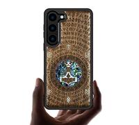 Carveit Designer Wooden Case for Samsung Galaxy S23 Plus Case Cover [Wood Engraving & Shell Inlay] Real Wood Phone Case Compatible with Wireless Chargers Galaxy S23 Plus Case (Thors hammer-Walnut)