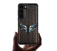 Carveit Designer Wooden Case for Samsung Galaxy S23 Plus Case Cover [Wood Engraving & Shell Inlay] Wood Phone Case Compatible with Wireless Chargers Galaxy S23 Plus Case (Death's Head Moth-Blackwood)