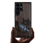Carveit Designer Wooden Case for Samsung Galaxy S23 Ultra Case Cover [Wood Engraving & Shell Inlay] Compatible with Wireless Chargers Galaxy S23 Ultra Case (Fox and woods-Blackwood)