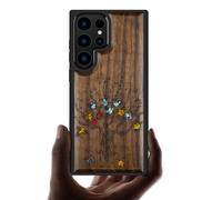 Carveit Designer Wooden Case for Samsung Galaxy S23 Ultra Case Cover [Wood Engraving & Shell Inlay] Compatible with Wireless Chargers S23 Ultra (Enchanted Blossom Tree-Walnut)