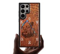 Carveit Designer Wooden Case for Samsung Galaxy S24 Ultra - Engraved & Inlaid Shell, Compatible with Wireless Chargers (The Grim Reaper - Red Wood)