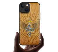 Carveit Designer Wooden Protective Case for iPhone 13 Magnetic Cover [Wood Engraving & Shell Inlay] Wood Phone Case Compatible with iPhone 13 MagSafe (Serpent Winged Sword-Cherry)