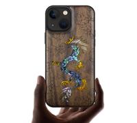 Carveit Designer Wooden Protective Case for iPhone 13 Mini Magnetic Cover [Wood Engraving & Shell Inlay] Wood Phone Case Compatible with 13 Mini MagSafe (The Dragon's Ascent-Walnut)