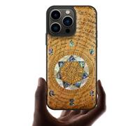 Carveit Designer Wooden Protective Case for iPhone 13 Pro Magnetic Cover [Wood Engraving & Shell Inlay] Wood Phone Case Compatible with 13 Pro MagSafe (Archangel Solomon's Seals-Cherry)