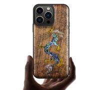 Carveit Designer Wooden Protective Case for iPhone 13 Pro Magnetic Cover [Wood Engraving & Shell Inlay] Wood Phone Case Compatible with 13 Pro MagSafe (The Dragon's Ascent-Walnut)