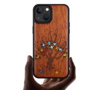 Carveit Designer Wooden Protective Case for iPhone 14 Magnetic Case Cover [Wood Engraving & Shell Inlay] Compatible with iPhone 14 MagSafe Case (Enchanted Blossom Tree-Red Wood)