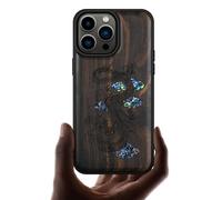 Carveit Designer Wooden Protective Case for iPhone 14 Pro Max Magnetic Case Cover [Wood Engraving & Shell Inlay] Compatible with 14 Pro Max MagSafe Case (Majestic Chinese Dragon-Blackwood)