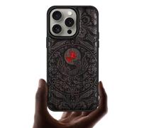 Carveit Designer Wooden Protective Case for iPhone 15 Pro Magnetic Case Cover [Wood Engraving & Shell Inlay] Compatible with 15 Pro MagSafe Case (Phoenix in Symmetry-Blackwood)