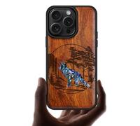Carveit Designer Wooden Protective Case for iPhone 16 Pro Magnetic Case Cover [Wood Engraving & Shell Inlay] Compatible with 16 Pro MagSafe Case (Fox and woods-Red Wood)