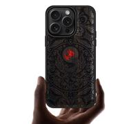 Carveit Designer Wooden Protective Case for iPhone 16 Pro Magnetic Case Cover [Wood Engraving & Shell Inlay] Compatible with 16 Pro MagSafe Case (Phoenix in Symmetry-Blackwood)