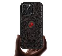 Carveit Designer Wooden Protective Case for iPhone 16 Pro Max Magnetic Case Cover [Wood Engraving & Shell Inlay] Compatible with 16 Pro Max MagSafe Case (Phoenix in Symmetry-Blackwood)