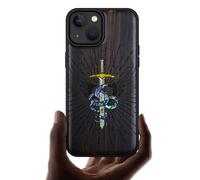 Carveit Designer Wooden Protective Magnetic Case for iPhone 14 Case [Wood Engraving & Shell Inlay] Unique Wood Phone Cover Compatible with iPhone 14 MagSafe (Serpent Winged Sword-Blackwood)