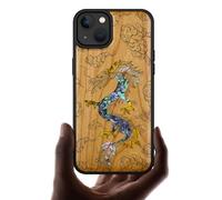 Carveit Designer Wooden Protective Magnetic Case for iPhone 14 Plus Case [Wood Engraving & Shell Inlay] Wood Phone Cover Compatible with 14 Plus MagSafe (The Dragon's Ascent-Cherry)