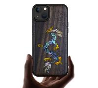 Carveit Designer Wooden Protective Magnetic Case for iPhone 14 Plus Case [Wood Engraving & Shell Inlay] Wood Phone Cover Compatible with 14 Plus MagSafe (The Dragon's Ascent-Blackwood)