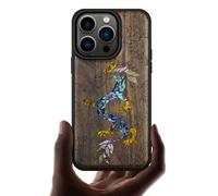 Carveit Designer Wooden Protective Magnetic Case for iPhone 14 Pro Case [Wood Engraving & Shell Inlay] Wood Phone Cover Compatible with 14 Pro MagSafe (The Dragon's Ascent-Walnut)