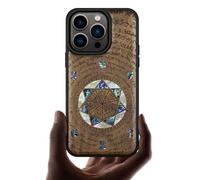 Carveit Designer Wooden Protective Magnetic Case for iPhone 14 Pro Case [Wood Engraving & Shell Inlay] Wood Phone Cover Compatible with 14 Pro MagSafe (Archangel Solomon's Seals-Walnut)