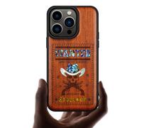 Carveit Designer Wooden Protective Magnetic Case for iPhone 14 Pro Case [Wood Engraving & Shell Inlay] Wood Phone Cover Compatible with 14 Pro MagSafe (Outlaw Skull Wanted-Rosy)