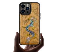 Carveit Designer Wooden Protective Magnetic Case for iPhone 14 Pro Max Case [Wood Engraving & Shell Inlay] Wood Phone Cover Compatible with 14 Pro Max MagSafe (The Dragon's Ascent-Cherry)