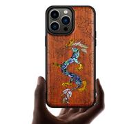 Carveit Designer Wooden Protective Magnetic Case for iPhone 14 Pro Max Case [Wood Engraving & Shell Inlay] Wood Phone Cover Compatible with 14 Pro Max MagSafe (The Dragon's Ascent-Rosy)