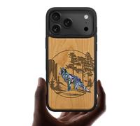 Carveit Magnetic Case for iPhone 17 Pro Case, Wood Artisan Engraved & Handmade Shell Inlaid, TPU Shockproof Cover, Compatible with MagSafe Wireless Chargers (Fox and woods-Cherry)