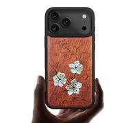 Carveit Magnetic Case for iPhone 17 Pro Case, Wood Artisan Engraved & Handmade Shell Inlaid, TPU Shockproof Cover, Compatible with MagSafe Wireless Chargers (Whispering Sakura Blooms-Rosy)