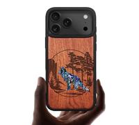 Carveit Magnetic Case for iPhone 17 Pro Case, Wood Artisan Engraved & Handmade Shell Inlaid, TPU Shockproof Cover, Compatible with MagSafe Wireless Chargers (Fox and woods-Rosy)