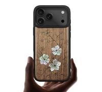 Carveit Magnetic Case for iPhone 17 Pro Case, Wood Artisan Engraved & Handmade Shell Inlaid, TPU Shockproof Cover, Compatible with MagSafe Wireless Chargers (Whispering Sakura Blooms-Walnut)
