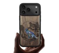 Carveit Magnetic Case for iPhone 17 Pro Case, Wood Artisan Engraved & Handmade Shell Inlaid, TPU Shockproof Cover, Compatible with MagSafe Wireless Chargers (Fox and woods-Walnut)