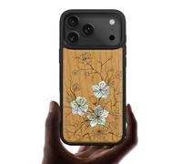 Carveit Magnetic Case for iPhone 17 Pro Max Case, Wood Artisan Engraved & Handmade Shell Inlaid, TPU Shockproof Cover, Compatible with MagSafe Wireless Chargers (Whispering Sakura Blooms-Cherry)