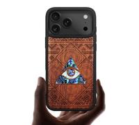 Carveit Magnetic Case for iPhone 17 Pro Max Case, Wood Artisan Engraved & Handmade Shell Inlaid, TPU Shockproof Cover, Compatible with MagSafe Wireless Chargers (All-Seeing Eye-Rosy)