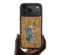 Carveit Magnetic Case for iPhone 17 Pro Max Case, Wood Artisan Engraved & Handmade Shell Inlaid, TPU Shockproof Cover, Compatible with MagSafe Wireless Chargers (A Tiger Amidst Flowers-Cherry)