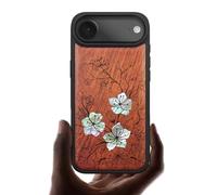 Carveit Magnetic Case for iPhone Air Case, Wood Artisan Engraved & Handmade Shell Inlaid, TPU Shockproof Cover, Compatible with MagSafe 17 Air Wireless Chargers (Whispering Sakura Blooms-Rosy)