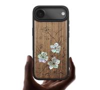 Carveit Magnetic Case for iPhone Air Case, Wood Artisan Engraved & Handmade Shell Inlaid, TPU Shockproof Cover, Compatible with MagSafe 17 Air Wireless Chargers (Whispering Sakura Blooms-Walnut)