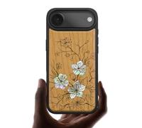 Carveit Magnetic Case for iPhone Air Case, Wood Artisan Engraved & Handmade Shell Inlaid, TPU Shockproof Cover, Compatible with MagSafe 17 Air Wireless Chargers (Whispering Sakura Blooms-Cherry)