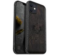Carveit Magnetic Wood Case for iPhone 12 Case [Natural Wood & Black Soft TPU] Shockproof Protective Unique & Classy Wooden Cover Compatible with MagSafe (Serpent Winged Sword -Blackwood)