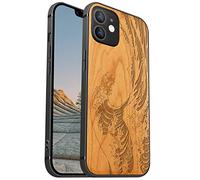 Carveit Magnetic Wood Case for iPhone 12 - Hard Real Wood & Soft TPU - Shockproof Protective Cover - Unique & Classy Wooden Case - Compatible with MagSafe - The Great Wave Off Kanagawa - Cherry