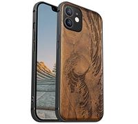 Carveit Magnetic Wood Case for iPhone 12 - Hard Real Wood & Soft TPU - Shockproof Protective Cover - Unique & Classy Wooden Case - Compatible with MagSafe - The Great Wave Off Kanagawa - Walnut